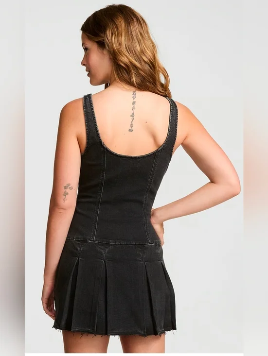 NWT VS PINK Denim Front Zip Corset Dress - Picture 3 of 7